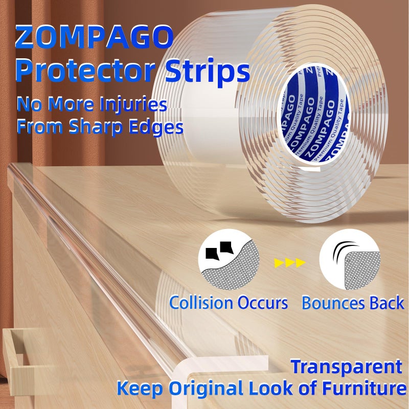 ZOMPAGO Clear Soft Corner Protectors for Furniture Strip 0.8in x9.84FT Sharp Edge & Table Bumper Window Edge Wall Protector  Soft Corner Guards Safe for Proof Table Corner Protectors in Family - Image 5